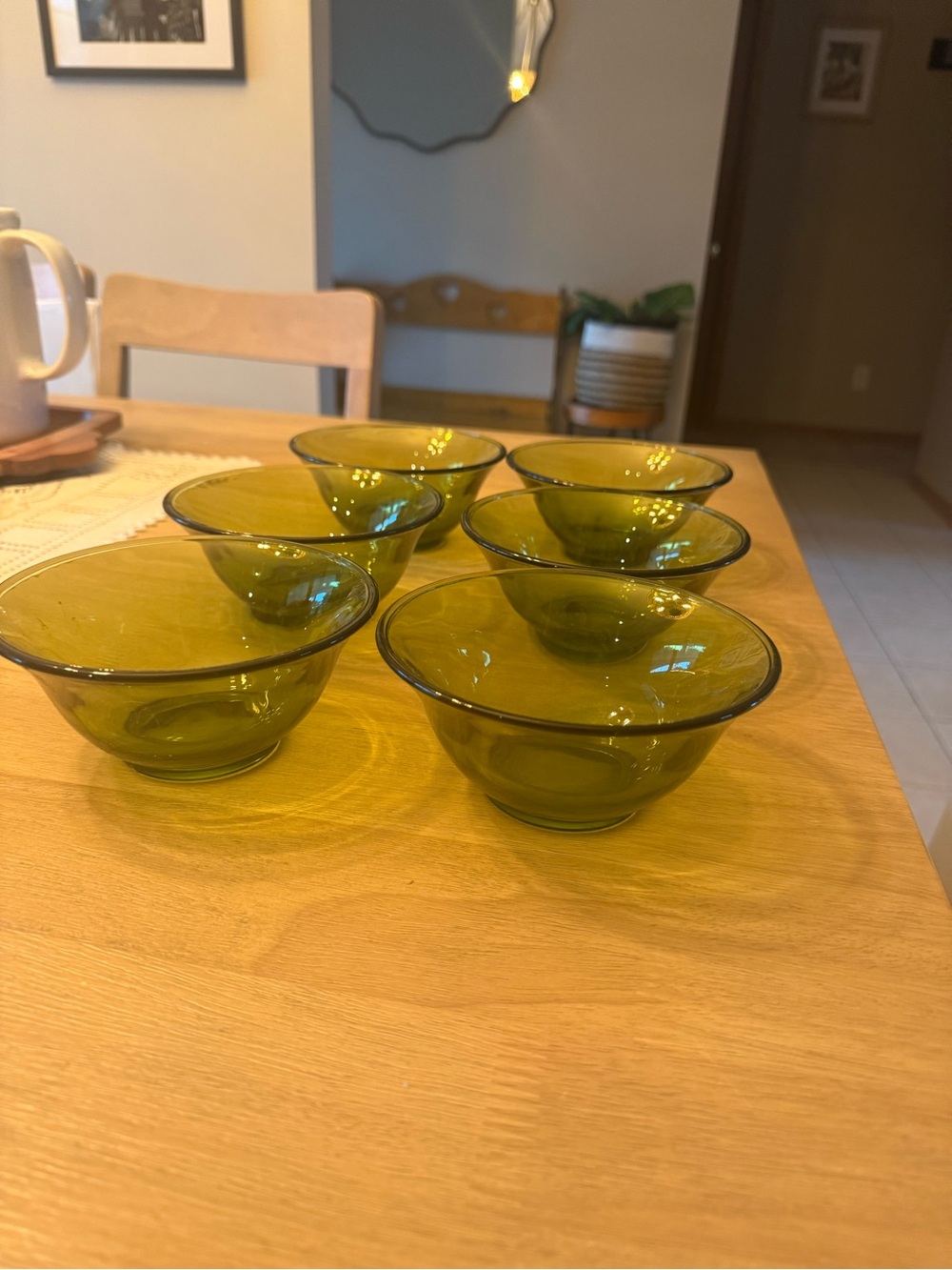Vintage Indiana Glass Bowls SET OF 6 Avocado Olive Green